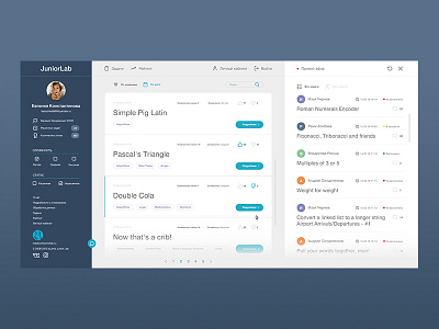 JuniorLab chat clean dashboard interface mobile profile sidebar topics ui ux web white