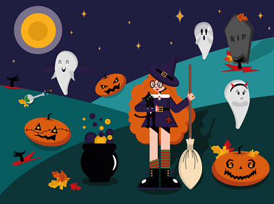 Character for Halloween graphic design illustration ведьма дизайн персонажа коммерческая иллюстрация персонаж хэллоуин