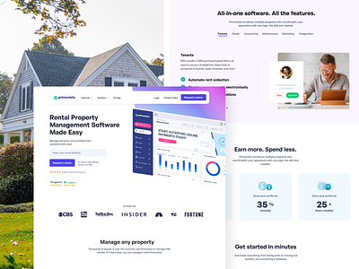 Home page for Primovista airbnb clean crm desktop gradient graphic home homepage management property rental responsive stats tabs ui ux website