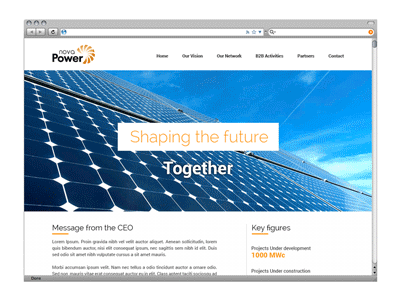 Nova power Homepage clean corporate orange photography power solar ui ux webdesign