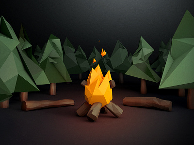 Low poly campfire scene