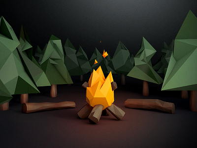 Low poly campfire scene 3d cinema 4d fire illustration low poly polygon storyscape