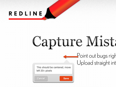 Redline, the Visual Bug Tracker Tool bug dialog draft homepage markup product start up