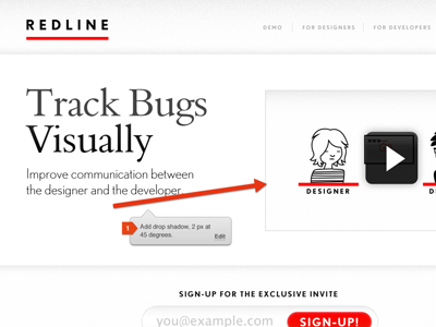 Redline, Revising... draft homepage redline visual bug tracker