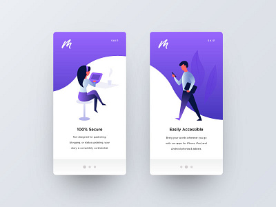 Memento — 2 of 4 app diary diary app digital illustration ipad journal memento mobile mobile design mobile ui notes app onboarding people phone purple tablet webdesign write