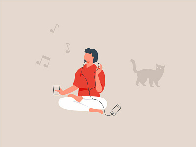 Mellow Out cat healthy illustrator meditation mindful music people relax routine self care stress woman yoga zen