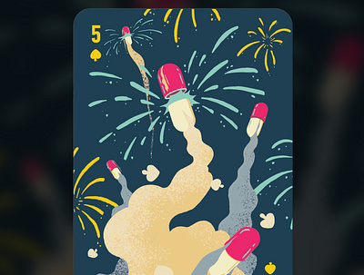 API Playing Card 5 art card explode fireworks health healthcare illustration pill pills playing card smoke spade