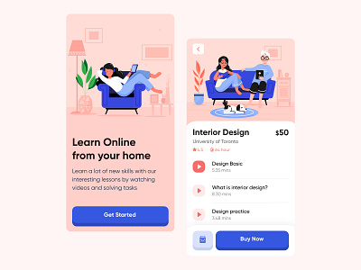 Online learning app app app design design dribbble e learning illustration learning learning app pink product design ui ui design ux ux design video