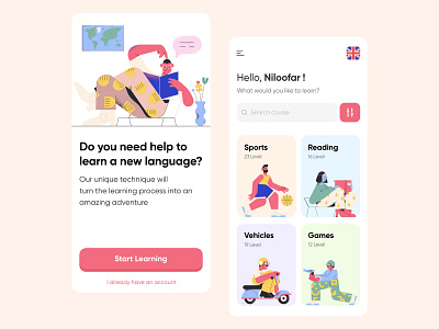 Language learning app app app design clean course english illustration intro ios language language learning learning app light minimal pablo splash ui design ux design vector