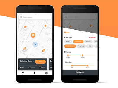 Event App android app app app concept event event app events filter location location pin map map design pin sport sport app ui ui ux design