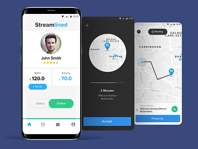 Streamlined rider app android android app app app design biker cab courier delivery delivery app dribbble driver driver app maps material design mobile app streamlined ui ui design ux design