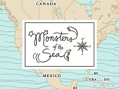 Monsters Of The Sea Map compass rose hand lettering lettering map monsters sea