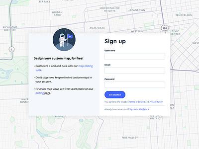 Sign up form map mapbox maps sign up web