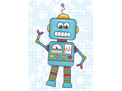 Robot says hi greeting card illustration photoshop robot