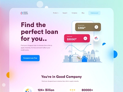 Home Loan landing page bank account car loan card compare loan credit design digital banking glassmorphism home loan lender loan money pay personal loan redesign sme ui ux website websites