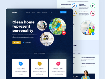 Cleaning Service Website Design branding clean cleaning service commercialcleaning creative design home homepage landing page latest maid minimal design realestate redesign trend user experience user interface website