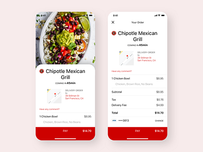 Checkout cart checkout chipotle delivery design ios iphone x sketch ui vector