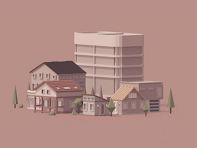 Small town 3d c4d cinema4d low poly lowpoly polygon