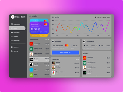 The bank account dashboard design - web-app concept. 🙃