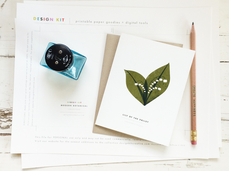 Printable Botanical Greeting Card Lily of the Valley printable instant download lily of the valley modern illustration botanical