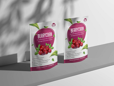 Cranberry Sachet Design berrycran berrycran box berrycran sachet graphic design packaging design pouch design sachet design urinary health vitamin c sachet