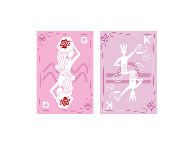 Queen and King for a poker card deck design graphic design illustration