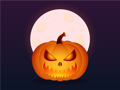 Tricky scary pumpkin in front of the moon art design graphic design illustration vector