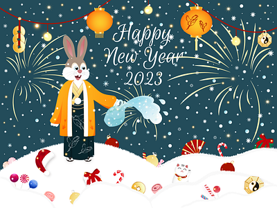 Illustration for the New Year 2023 🐰🎄🎉 art beautiful branding bunny christmas design graphic design happy happynewyear holiday illustration logo love merrychristmas newyear rabbit snow ui vector winter