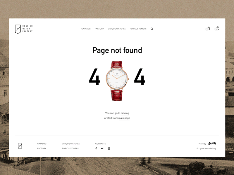 Ouglich watch factory - 404 page 404 page branding clean e commerce minimal simple animation typography ui ux vintage watches web webdesign website