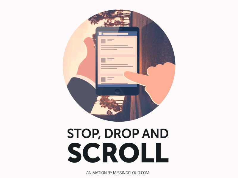 Stop, Drop and Scroll aftereffects animation drop emergency feed floor fun hand hands motion design newsfeed scroll