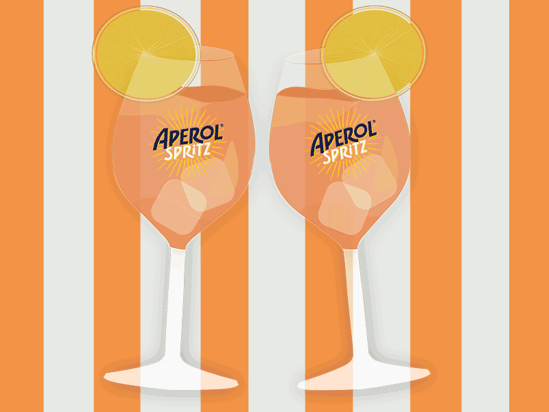 Aperol Spritz Cheers! aperol beach beach bar cheers cocktail cocktails drinks gif gif animated gif animation gif art graphic design illustration illustrator illustrator cc orange photoshop pool summer vector