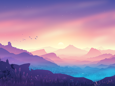 The Valley background gradient illustration landscape mountains nature sunrise