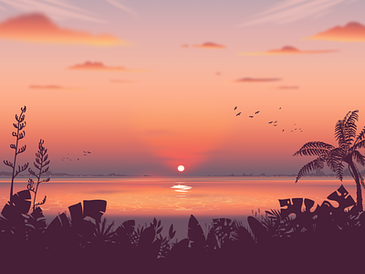 Summer of Love beach illustration landscape nature ocean sunset