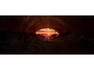 The Cave 3d animation bat cave landscape motion graphics mountains nature sunrise wolf
