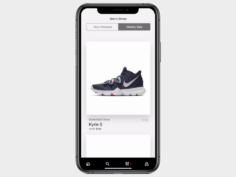 Vertical Card Swipes - Shot_5 adobe adobexd app challenge design nike shop app ui ux xd xddailychallenge