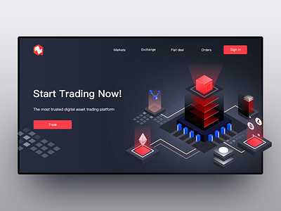 Digital currency exchange Web 2.5d bank black blockchain design illustration red tech ui web