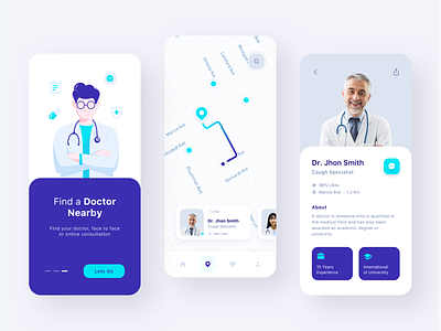 Doctor Nearby App app clean consultancy doctor hadi hdcraft health illustration maps mobile nearby specialist sutrisno ui ux