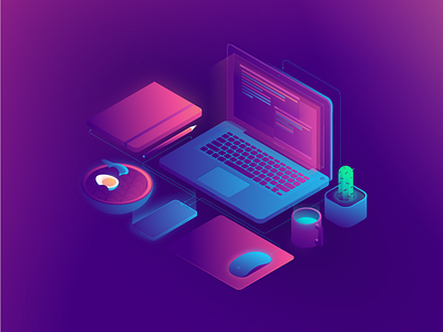 Isometric workspace cactus designs gradient graphic hdcraft indomie isometric macbook tech workspace