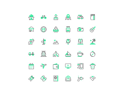 Traveling Icon Set app art branding category filled icon filled outline green icon hdcraft icon icon app icon kit icon set line iconography icons outline icon traveling icon