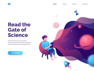 Landing Page character gradient hdcraft header illustration landing page page reading ui ux website