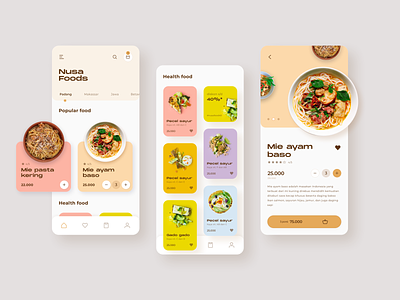 Nusa Foods App Design app app design clean cook cooking cooking app cuisine design food food app foodie hdcraft interface minimal mobile orange recipe ui ui ux yellow