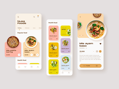 Nusa Foods App Design app app design clean cook cooking cooking app cuisine design food food app foodie hdcraft interface minimal mobile orange recipe ui ui ux yellow