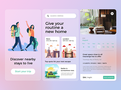 Travel, Trip, Stay App Design-Concept app app design blur illustration travel trip ui ux vector website concept website design