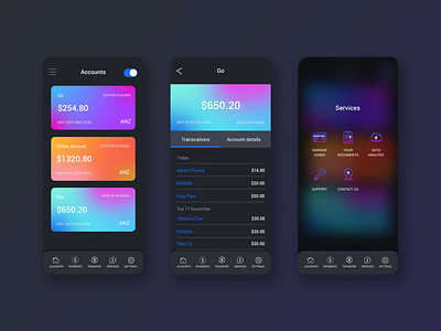 Go Money NZ Dark Mode Exploration bank app banking app dark mode dark theme ui design ux