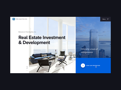 Time Equities Homepage design desktop interaction design interface motion real estate typography ui web