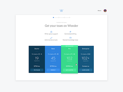 Wonder Pricing design onboarding pricing ui web