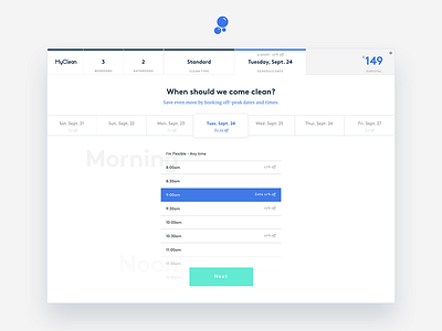 MyClean booking booking calendar dashboard interface product schedule ui ux