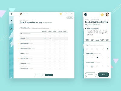 Responsive survey data health interface mobile product survey ui