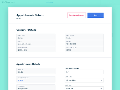 MyClean - edit appointment dashboad design interface interface design product ui ux web