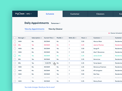 MyClean - daily appointments design interface product ui ux web